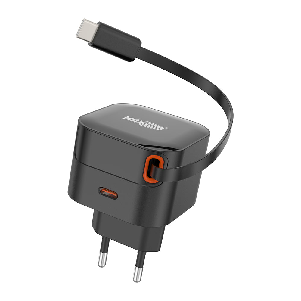 Caricatore da Muro 25W USB-C – Cavo Retrattile Integrato 50 cm, Ricarica Ultra Rapida, Design Compatto – MAX-A111