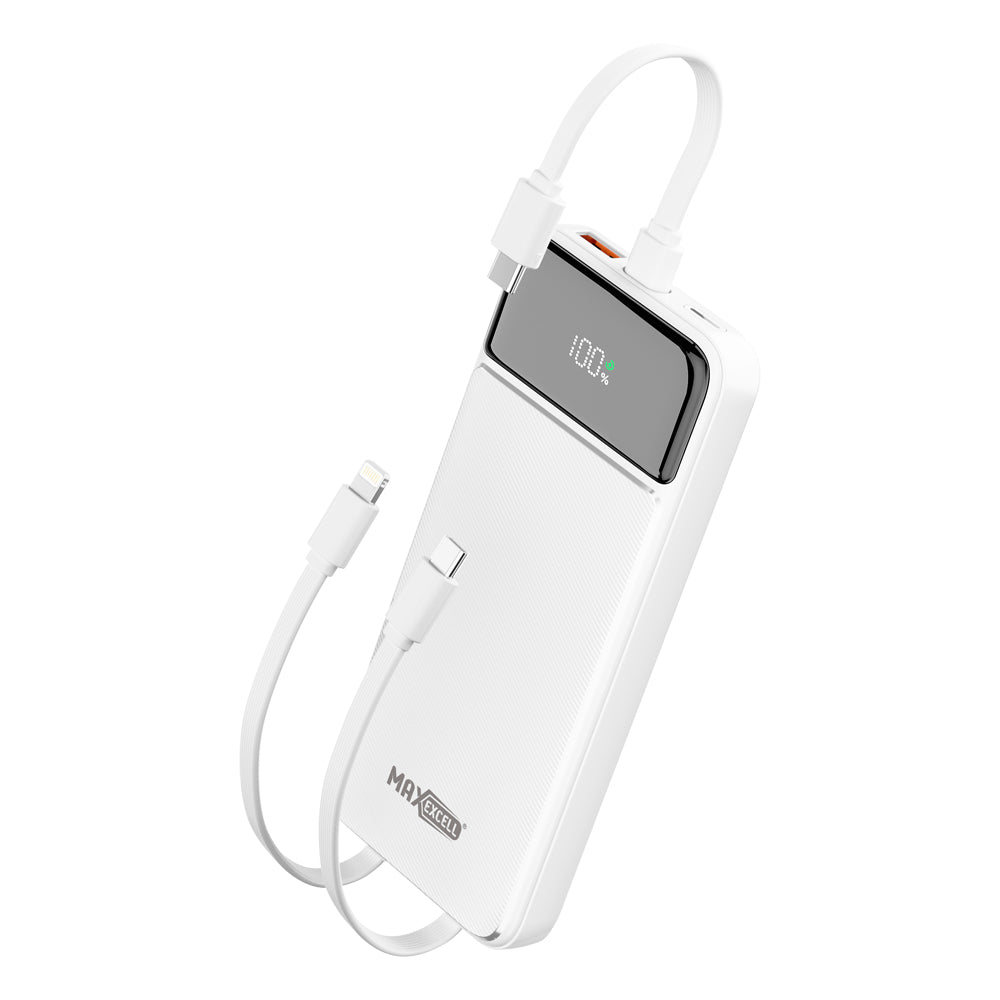 Power Bank 10000 / 20000mAh – Con 3 Cavi Integrati (Type-C + Lightning + Multifunzionale), QC 3.0 22.5W + PD 20W, Display LED - MAX-F107