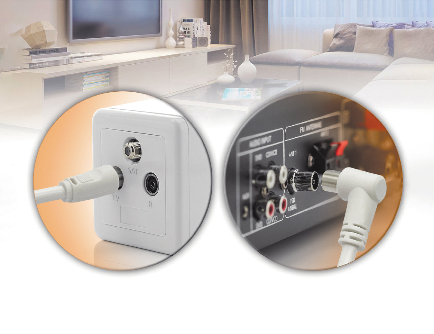 MAXEXCELL Cavo Coassiale Antenna TV – Maschio a Maschio con gomito a 90° + Adattatore Femmina/Femmina Incluso
