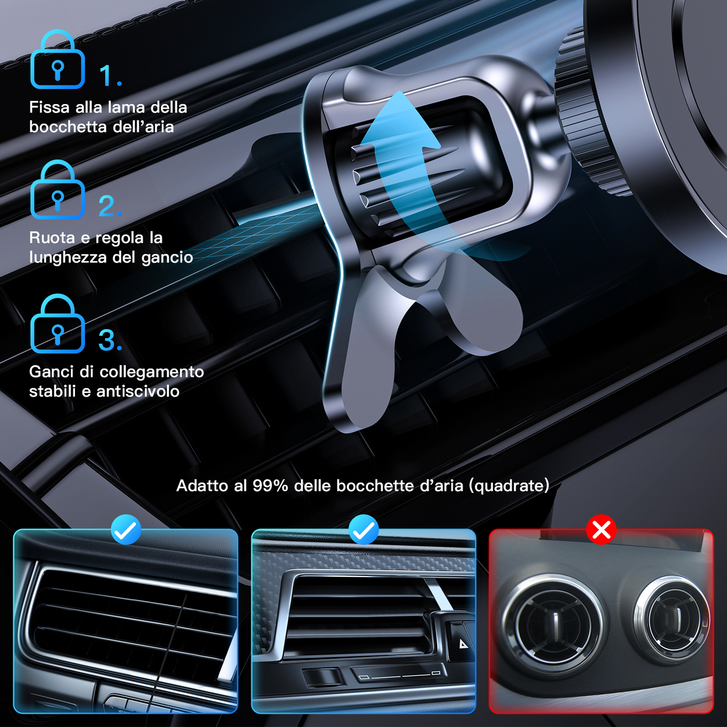 Porta Cellulare Auto – Supporto Magnetico con Attacco alla Bocchetta d’Aria, Universale e Compatto – MAX-I121