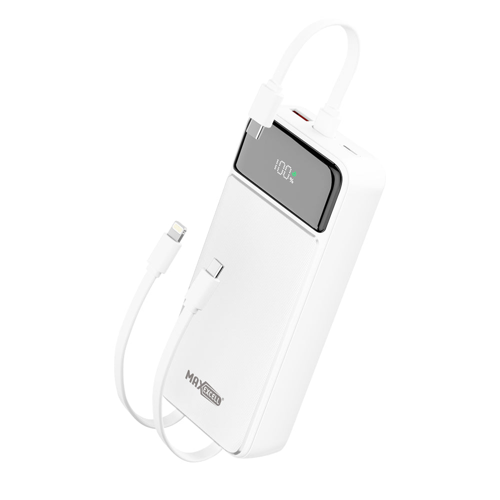 Power Bank 10000 / 20000mAh – Con 3 Cavi Integrati (Type-C + Lightning + Multifunzionale), QC 3.0 22.5W + PD 20W, Display LED - MAX-F107