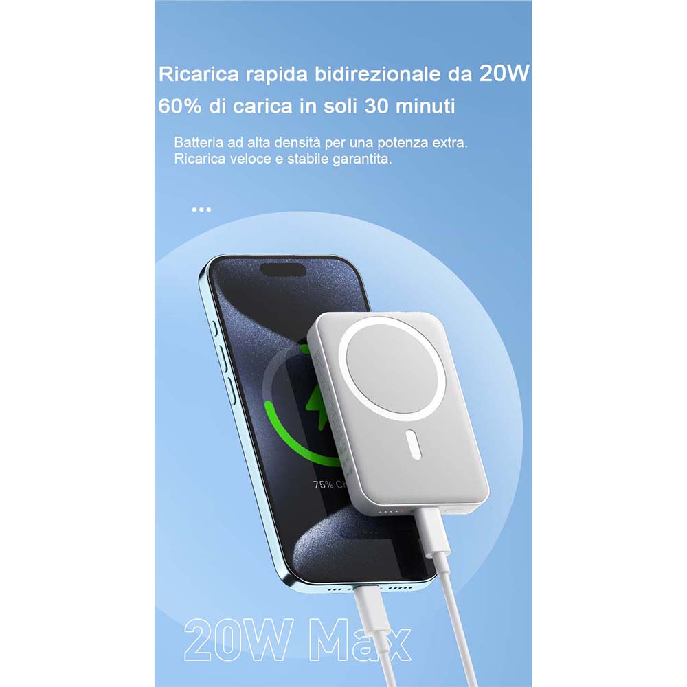 Power Bank 10000mAh – Ricarica Wireless 15W + USB-C 20W Bidirezionale - MAX-F106
