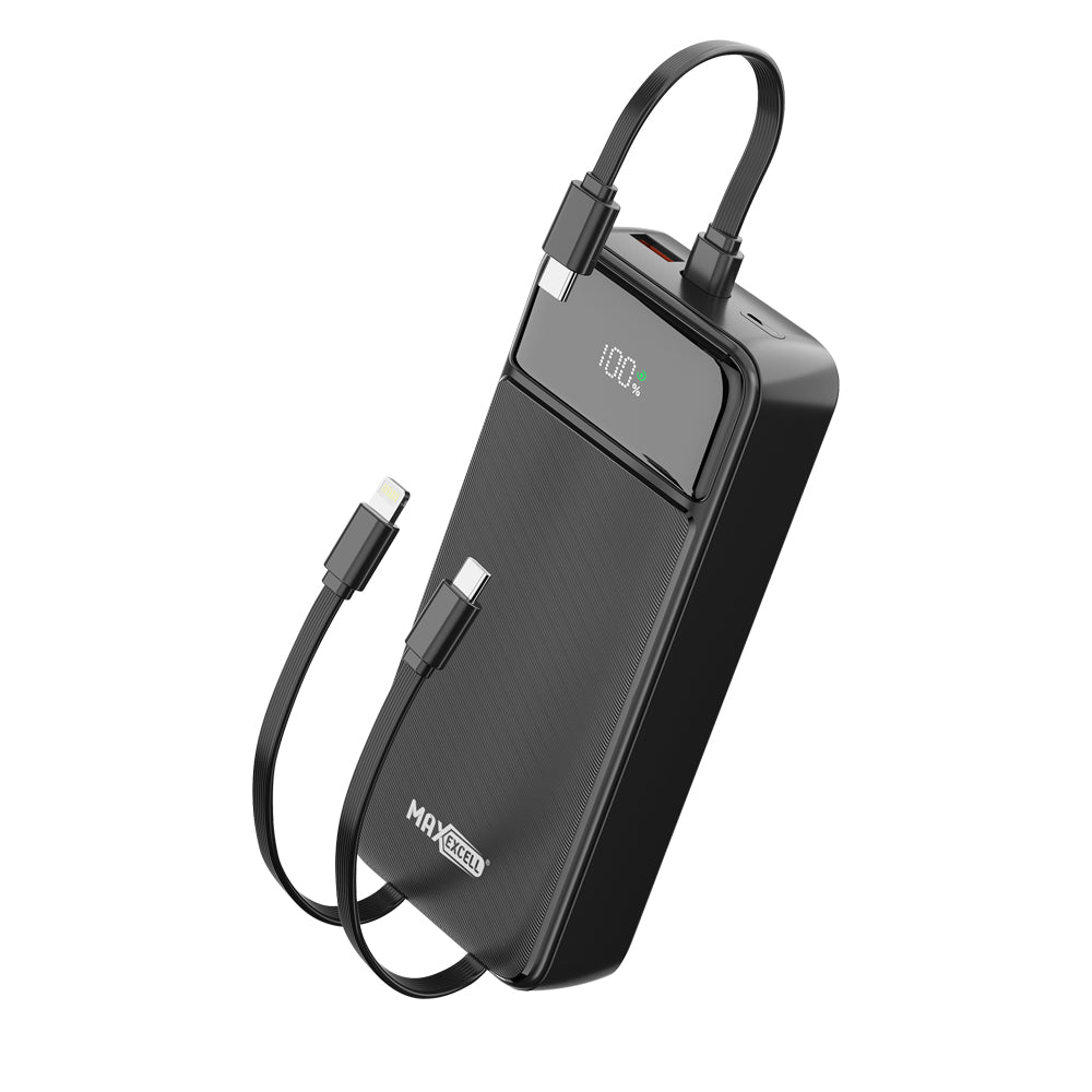Power Bank 10000 / 20000mAh – Con 3 Cavi Integrati (Type-C + Lightning + Multifunzionale), QC 3.0 22.5W + PD 20W, Display LED - MAX-F107