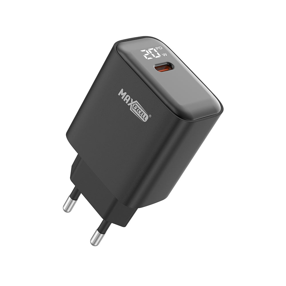 MAXEXCELL Caricabatteria per Cellulare 20W PD + QC – 1 Porta USB-C con LED