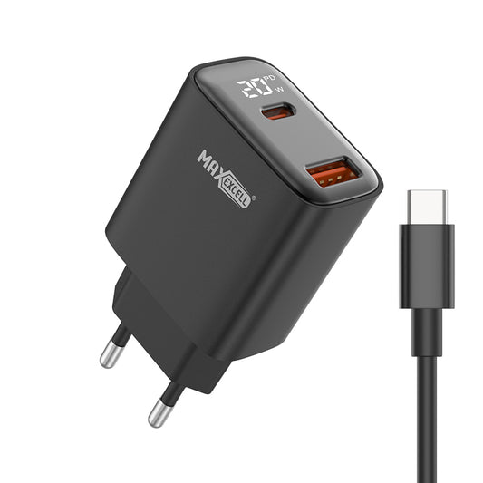 MAXEXCELL Caricabatteria per Cellulare 20W PD + QC – 2 Porte (USB‑C + USB‑A) con LED