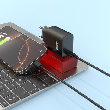 MAXEXCELL Caricabatteria per Cellulare 25W PD + QC – 1 Porta USB-C con Cavo C-C Integrato