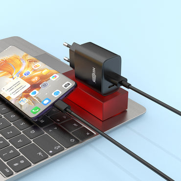 MAXEXCELL Caricabatteria per Cellulare 25W PD + QC – Doppia Porta USB-A + USB-C