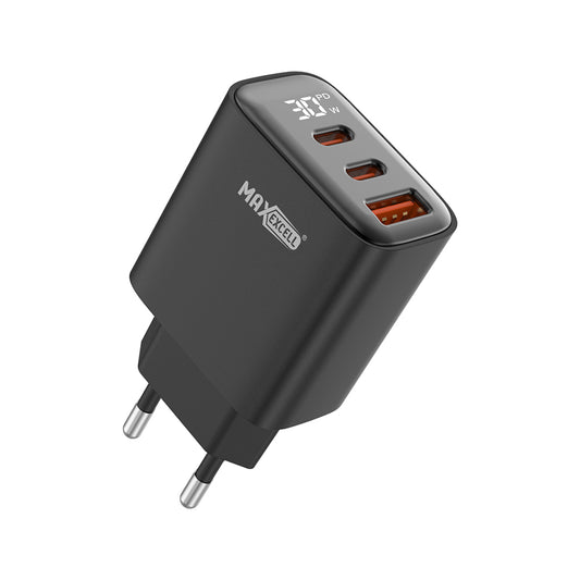 MAXEXCELL Caricabatteria per Cellulare 30W PD + QC – 3 Porte (2 USB-C + 1 USB-A) con LED