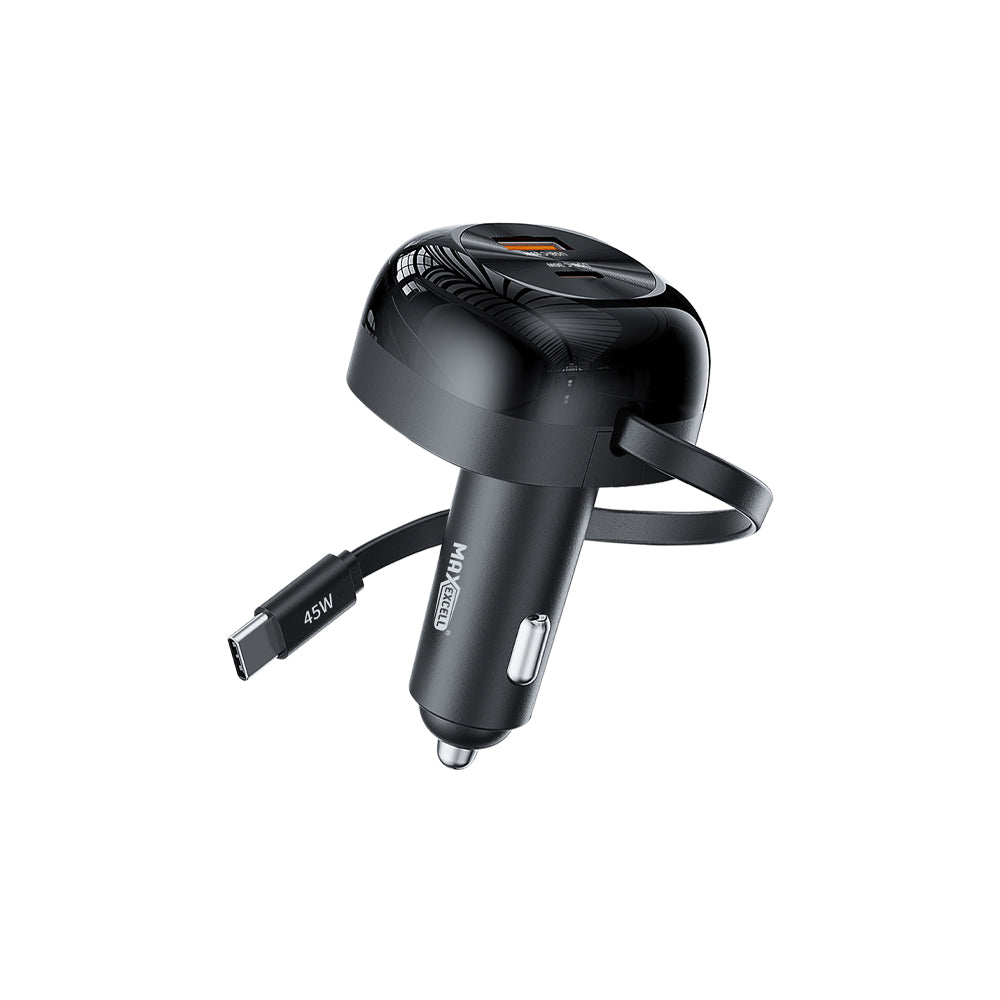 MAXEXCELL Caricatore auto PD 36W QC 3.0 18W con cavo retrattile