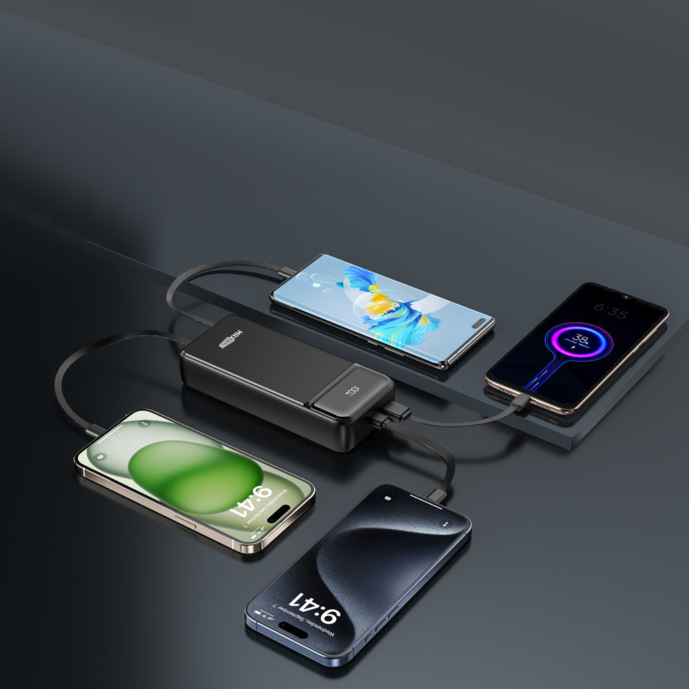 Power Bank 10000 / 20000mAh – Con 3 Cavi Integrati (Type-C + Lightning + Multifunzionale), QC 3.0 22.5W + PD 20W, Display LED - MAX-F107