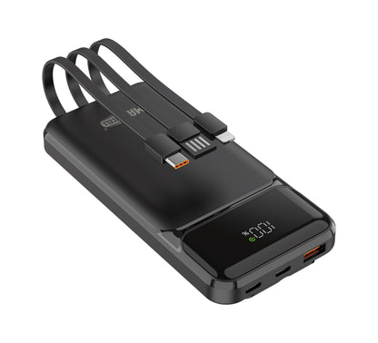Power Bank Compatto con 3 Cavi Integrati, USB-C PD 22.5W, Display LED e Porte Multiple - MAX-F109