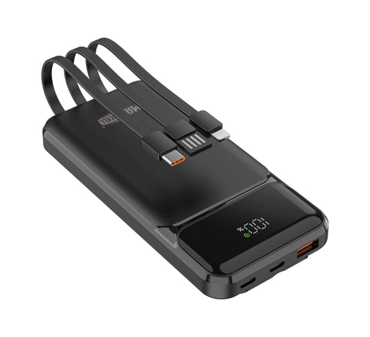 Power Bank Compatto con 3 Cavi Integrati, USB-C PD 22.5W, Display LED e Porte Multiple - MAX-F109