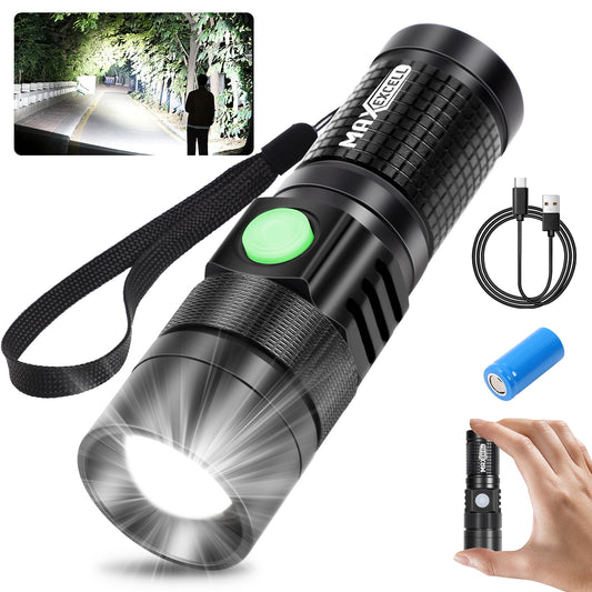 Torcia LED Ricaricabile – Alluminio, Telescopica, 3 Livelli di Luminosità e 5 Modalità - MAX-O105