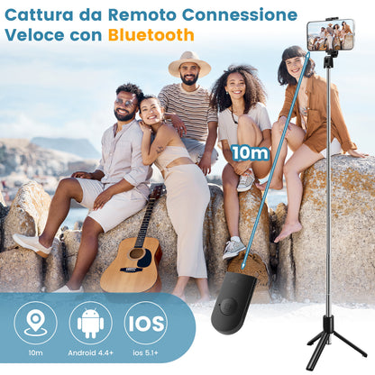 Bastone Selfie Stick – Estensibile, con Telecomando Bluetooth e Rotazione 360° - MAX-J102