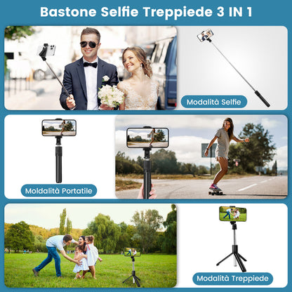 Bastone Selfie Stick – Estensibile, con Telecomando Bluetooth e Rotazione 360° - MAX-J102