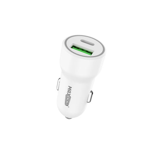 Caricatore Auto 25W PD + QC 3.0 – 2 Porte (USB-C + USB-A), Ricarica Ultra Rapida per Veicoli - MAX-M108