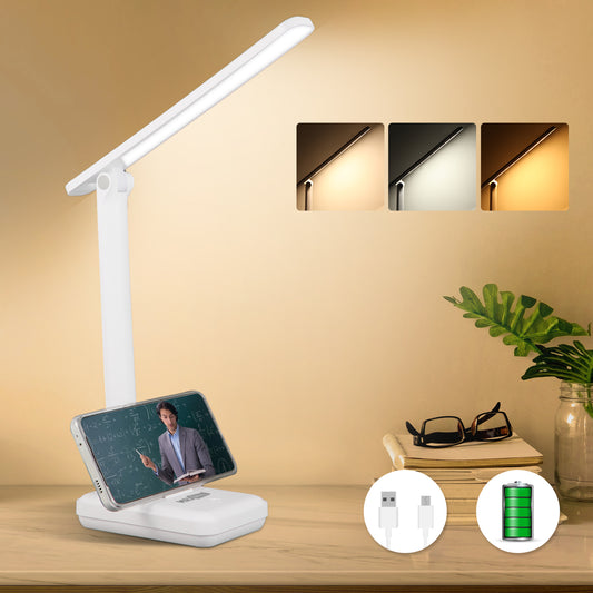 Lampada da Scrivania LED – Pieghevole, Ricaricabile e con Supporto per Smartphone - MAX-O100