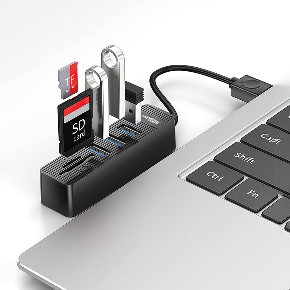 Hub USB 2.0 con 3 Porte + Lettore di Schede TF/SD – Adattatore Multiporta per PC, Laptop, Tablet - MAX-J130