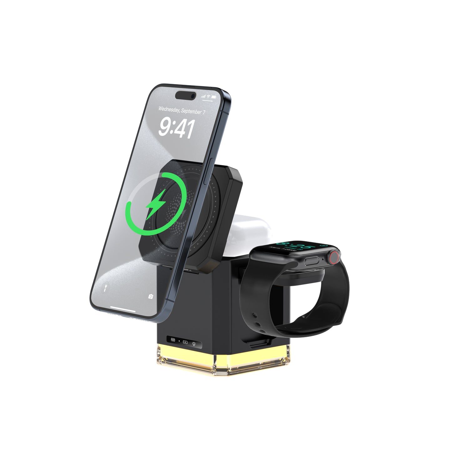 MAXEXCELL Caricatore Wireless 3 in 1 – Magnetico con Base LED