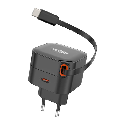 Caricatore da Muro 25W USB-C – Cavo Retrattile Integrato 50 cm, Ricarica Ultra Rapida, Design Compatto – MAX-A111