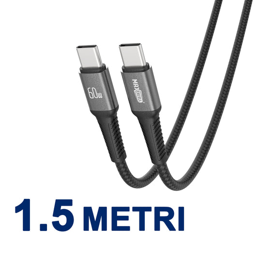 Cavo USB-C a USB-C 60W – Intrecciato, 3.5A, con Connettori in Alluminio - MAX-B106
