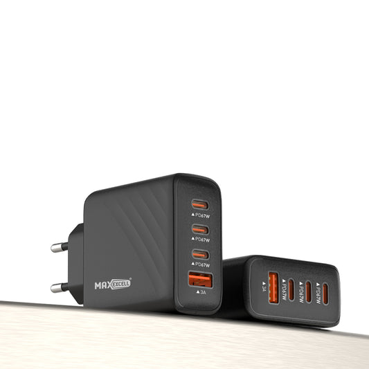 Caricatore a 4 Porte con Ricarica Ultra Rapida PD + QC – Fino a 67W – USB-C & USB-A – Perfetto per Smartphone, Tablet, Laptop - MAX-A118