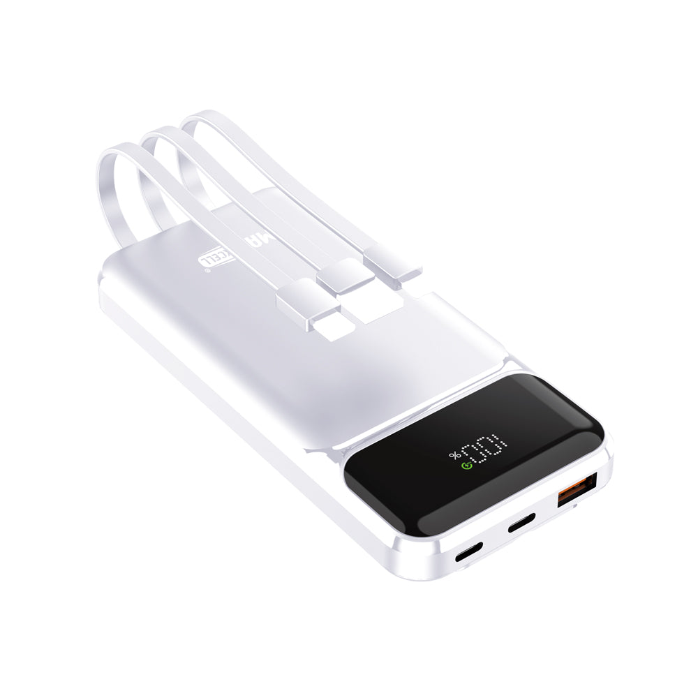 Power Bank Compatto con 3 Cavi Integrati, USB-C PD 22.5W, Display LED e Porte Multiple - MAX-F109