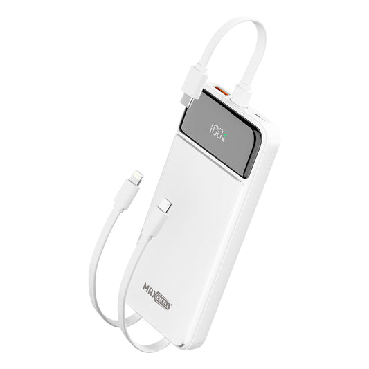 Power Bank 10000 / 20000mAh – Con 3 Cavi Integrati (Type-C + Lightning + Multifunzionale), QC 3.0 22.5W + PD 20W, Display LED - MAX-F107