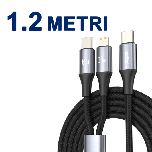 Cavo USB-C 2 in 1 – Doppia Uscita USB-C 60W + Lightning 30W - MAX-B104