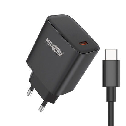 Caricatore da Muro 25W PD + QC – 1 Porta USB-C con Cavo C-C Integrato, Ricarica Ultra Rapida, Compatto – MAX-A110