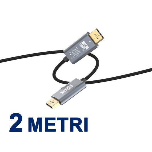 Cavo DisplayPort 2 Metri – 8K a 60Hz, Alta Qualità Audio/Video, Compatibile con Monitor, GPU, PC - MAX-B139