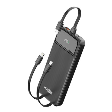 Power Bank 10000 / 20000mAh – Con 3 Cavi Integrati (Type-C + Lightning + Multifunzionale), QC 3.0 22.5W + PD 20W, Display LED - MAX-F107
