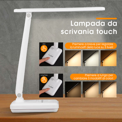 Lampada da Scrivania LED – Pieghevole, Ricaricabile e con Supporto per Smartphone - MAX-O100