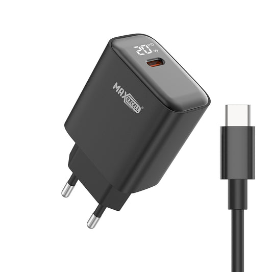 Caricatore da Muro 20W PD + QC – 1 Porta USB-C con LED, Ricarica Ultra Rapida, Compatto e Sicuro - MAX-A113