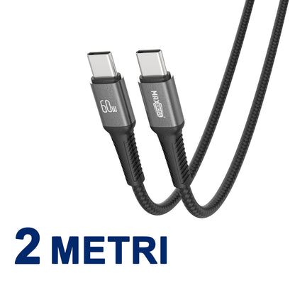 Cavo USB-C a USB-C 60W – Intrecciato, 3.5A, con Connettori in Alluminio - MAX-B106