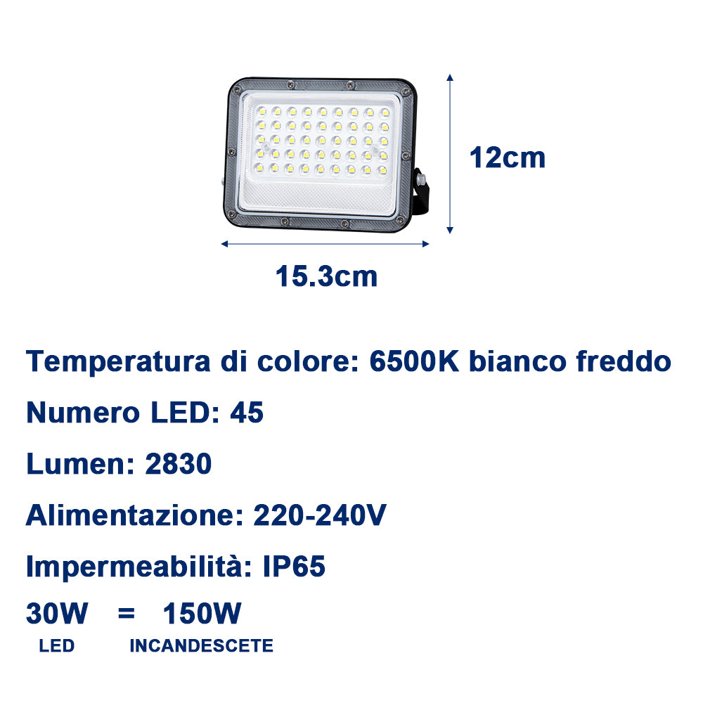 Faretto LED da Esterno – Impermeabile IP65, Luce Potente a Risparmio Energetico, Ideale per Giardini, Facciate, Cortili e Garage - MAX-O113