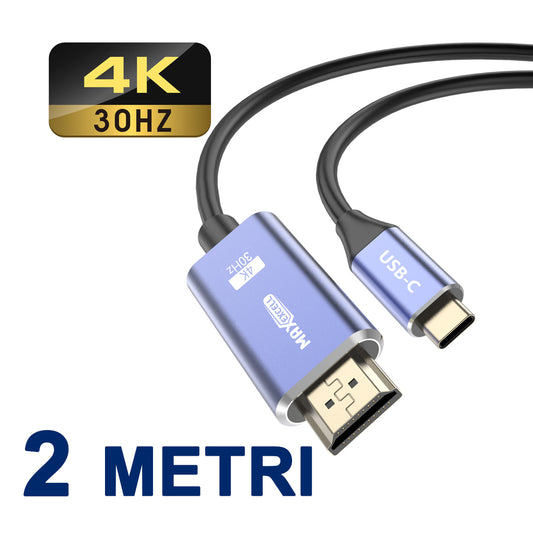 Cavo Type-C a HDMI 2M – 4K Ultra HD, Trasmissione Video e Audio, Plug & Play, Compatibile con Laptop, Smartphone, TV, Monitor - MAX-B137