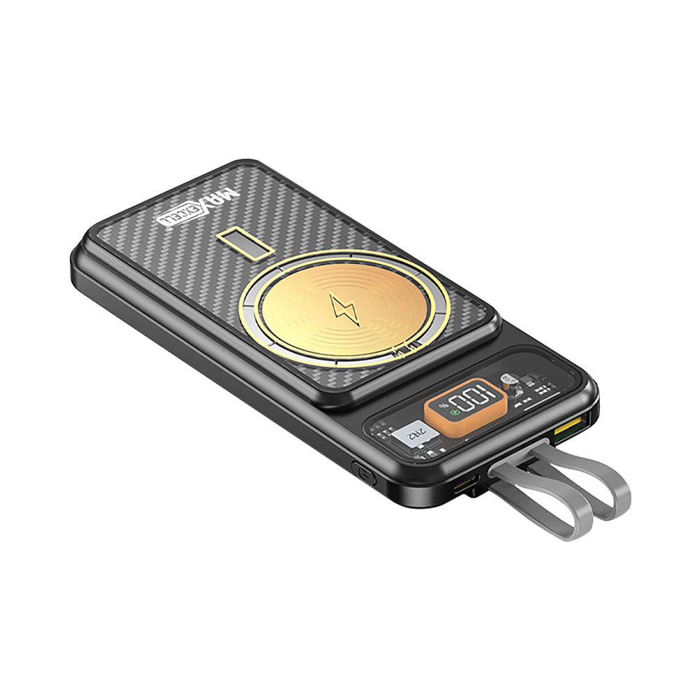 Power Bank 10000mAh – Ricarica Rapida PD Wireless con Cavo Integrato e Display Digitale - MAX-F110