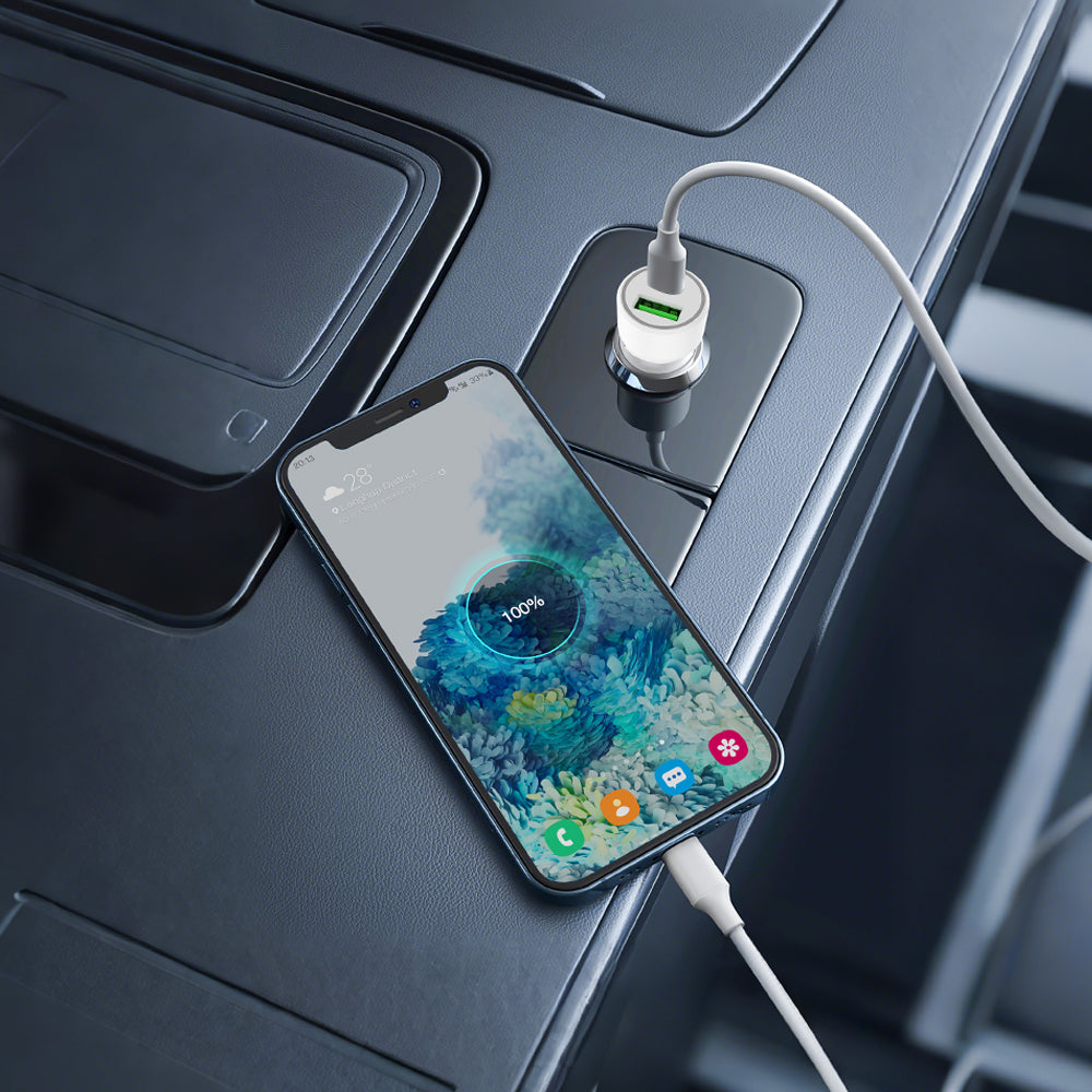 Caricatore Auto 25W PD + QC 3.0 – 2 Porte (USB-C + USB-A), Ricarica Ultra Rapida per Veicoli - MAX-M108