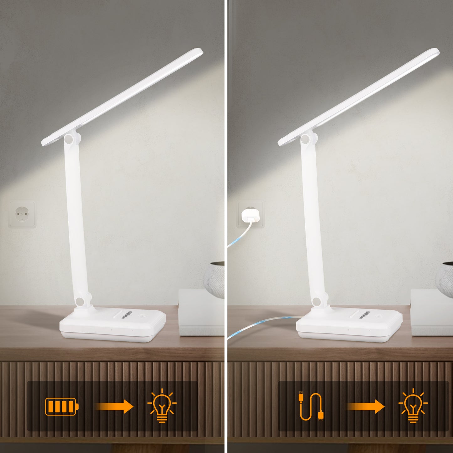 Lampada da Scrivania LED – Pieghevole, Ricaricabile e con Supporto per Smartphone - MAX-O100