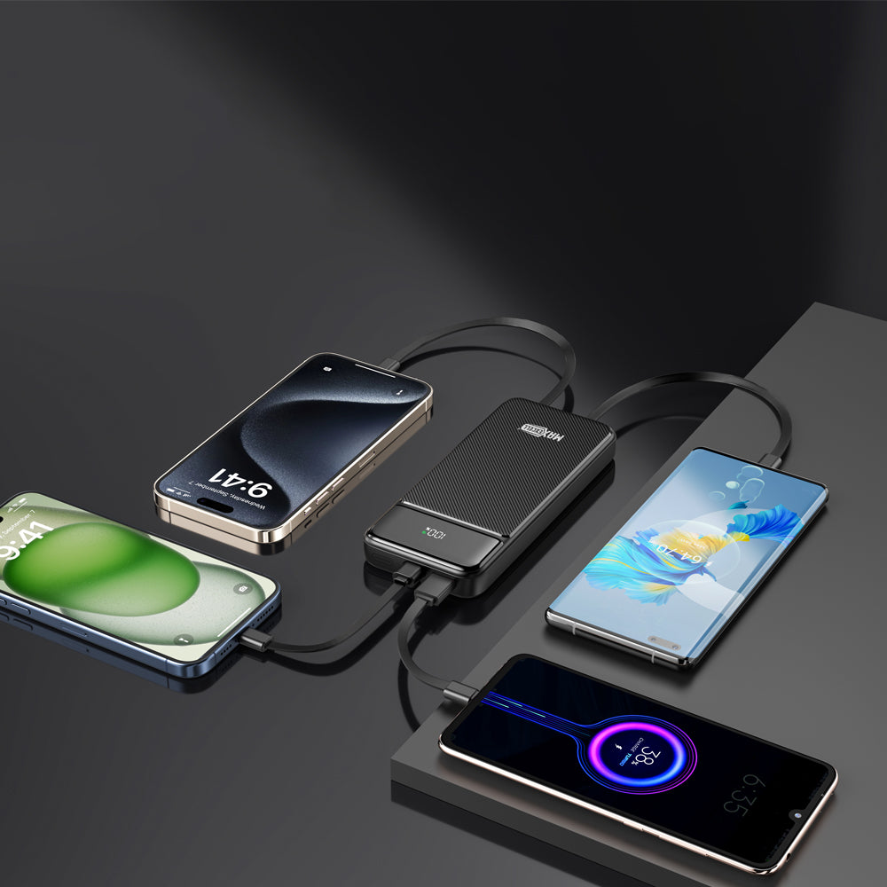 Power Bank 10000 / 20000mAh – Con 3 Cavi Integrati (Type-C + Lightning + Multifunzionale), QC 3.0 22.5W + PD 20W, Display LED - MAX-F107