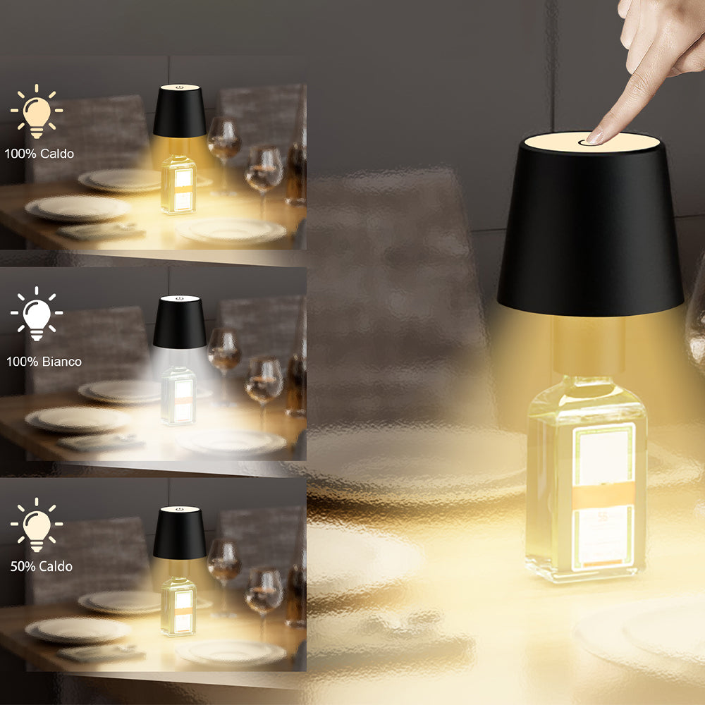 Lampada da Tappo per Bottiglia – Ricaricabile via USB con 3 Livelli di Luminosità – Controllo Touch – 1200 mAh – Luce LED Protettiva per gli Occhi - Atmosfera Unica per Ogni Occasione - MAX-O106