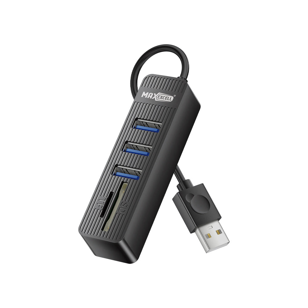 Hub USB 2.0 con 3 Porte + Lettore di Schede TF/SD – Adattatore Multiporta per PC, Laptop, Tablet - MAX-J130