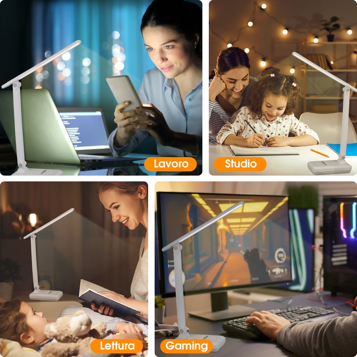 Lampada da Scrivania LED – Pieghevole, Ricaricabile e con Supporto per Smartphone - MAX-O100