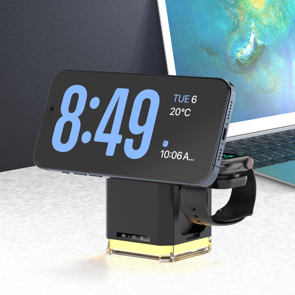 MAXEXCELL Caricatore Wireless 3 in 1 – Magnetico con Base LED