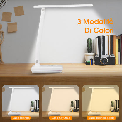 Lampada da Scrivania LED – Pieghevole, Ricaricabile e con Supporto per Smartphone - MAX-O100