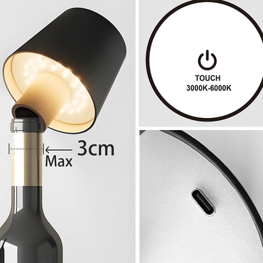 Lampada da Tappo per Bottiglia – Ricaricabile via USB con 3 Livelli di Luminosità – Controllo Touch – 1200 mAh – Luce LED Protettiva per gli Occhi - Atmosfera Unica per Ogni Occasione - MAX-O106