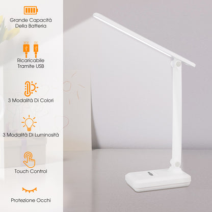 Lampada da Scrivania LED – Pieghevole, Ricaricabile e con Supporto per Smartphone - MAX-O100