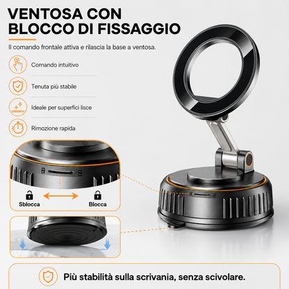 MAXEXCELL Supporto Magnetico per Auto con Ventosa – Bloccabile, Stabile e Regolabile