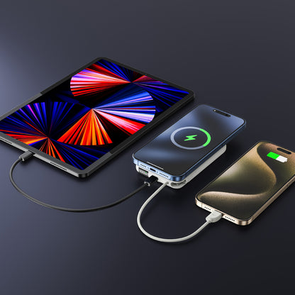 Power Bank 10000mAh - Wireless 15W, Output 22.5W, Cavo USB-C Integrato - MAX-F105